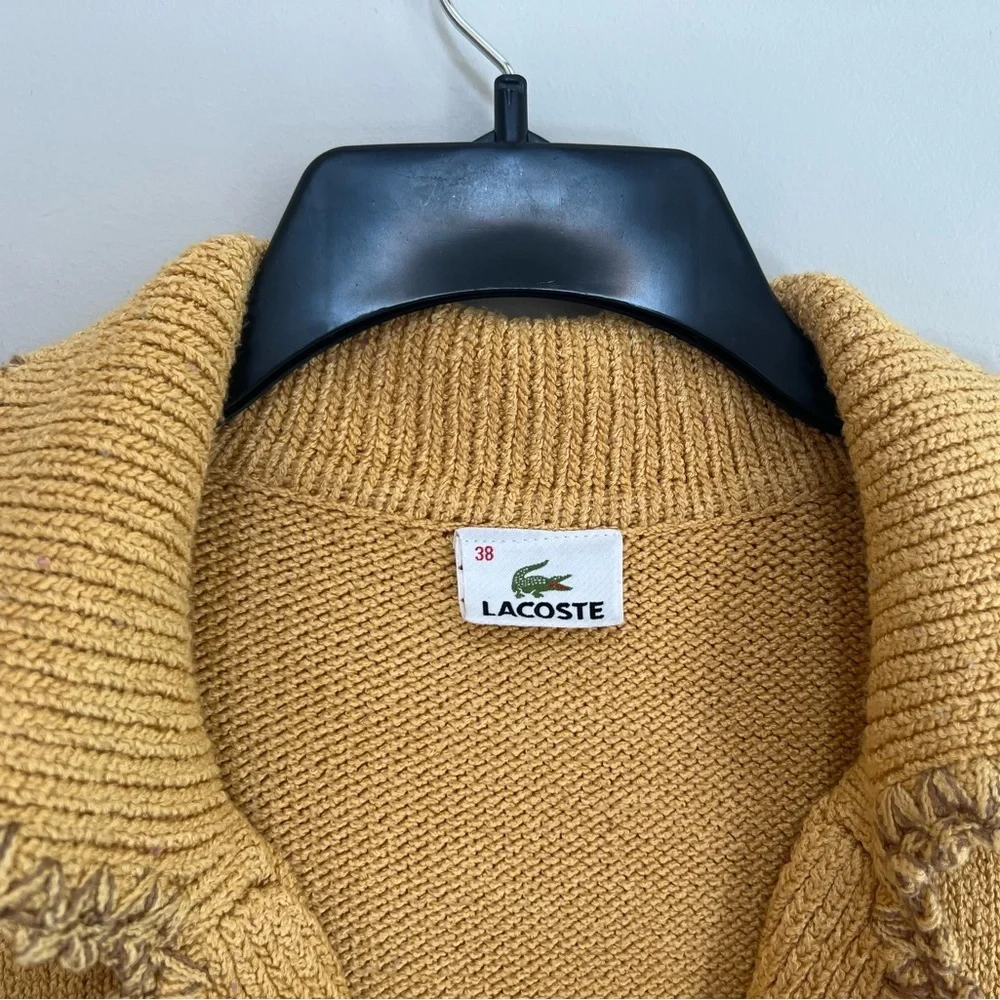 Lacoste Hungarian Fray Fringe Linen Cotton Vintage Cardigan, Mustard Yellow, M - Picture 6 of 9